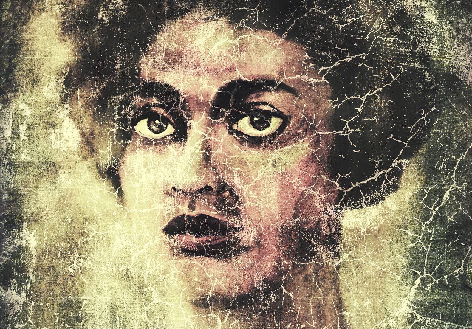 The face of a dark-skinned middle-aged woman. Illustration of sadness, loss