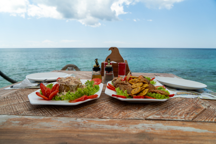Having lunch by the sea,