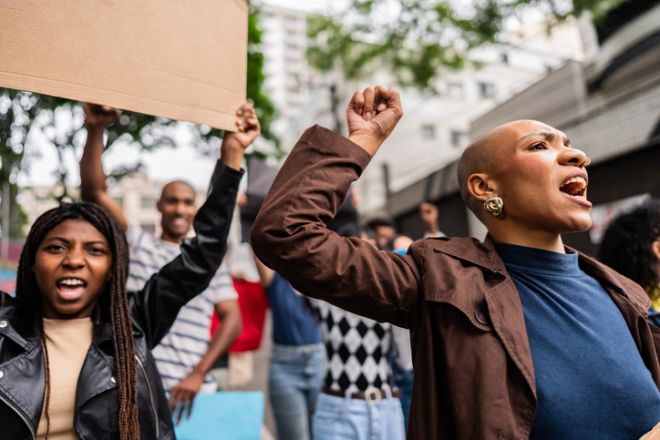 People during protest outdoors