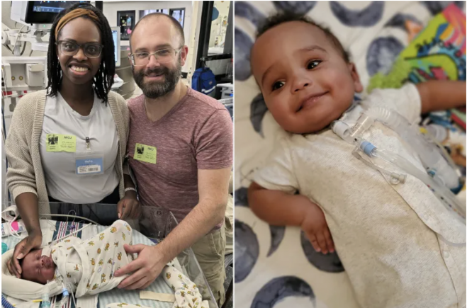 From left: Keishera and Greg Joubert with their son Cassian; baby Cassian.