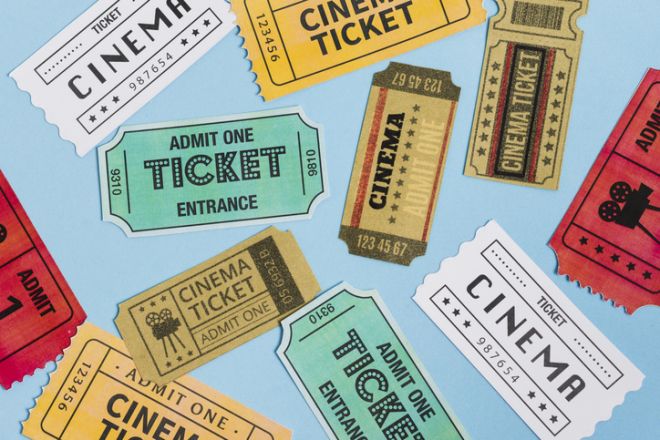 Top view cinema tickets. High resolution photo