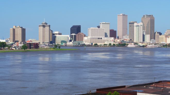 New Orleans Downtown Skyline Above the Mississippi River, Louisiana