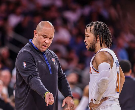 NY Knicks assistant coach Rick Brunson with his son Jalen Brunson
