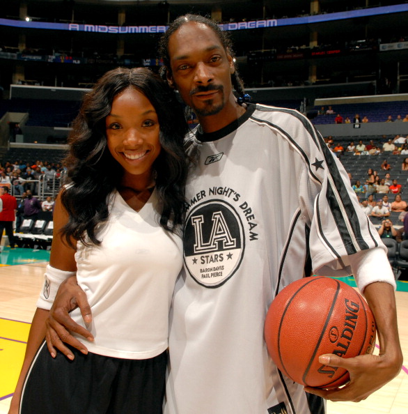Brandy and Snoop Dogg at "A Midsummer Night's Dream: Celebrity Basketball Game" - Pregame - July 9, 2006