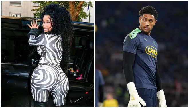 A person wearing a zebra-patterned bodysuit posing in front of a vehicle, and a soccer player wearing a navy blue jersey with the text "CRSP" on the front.