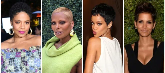 A collage of four headshot images of women with diverse hairstyles and expressions, including a woman with a floral dress, a woman in a green coat, a woman in a white dress, and a woman with short dark hair.